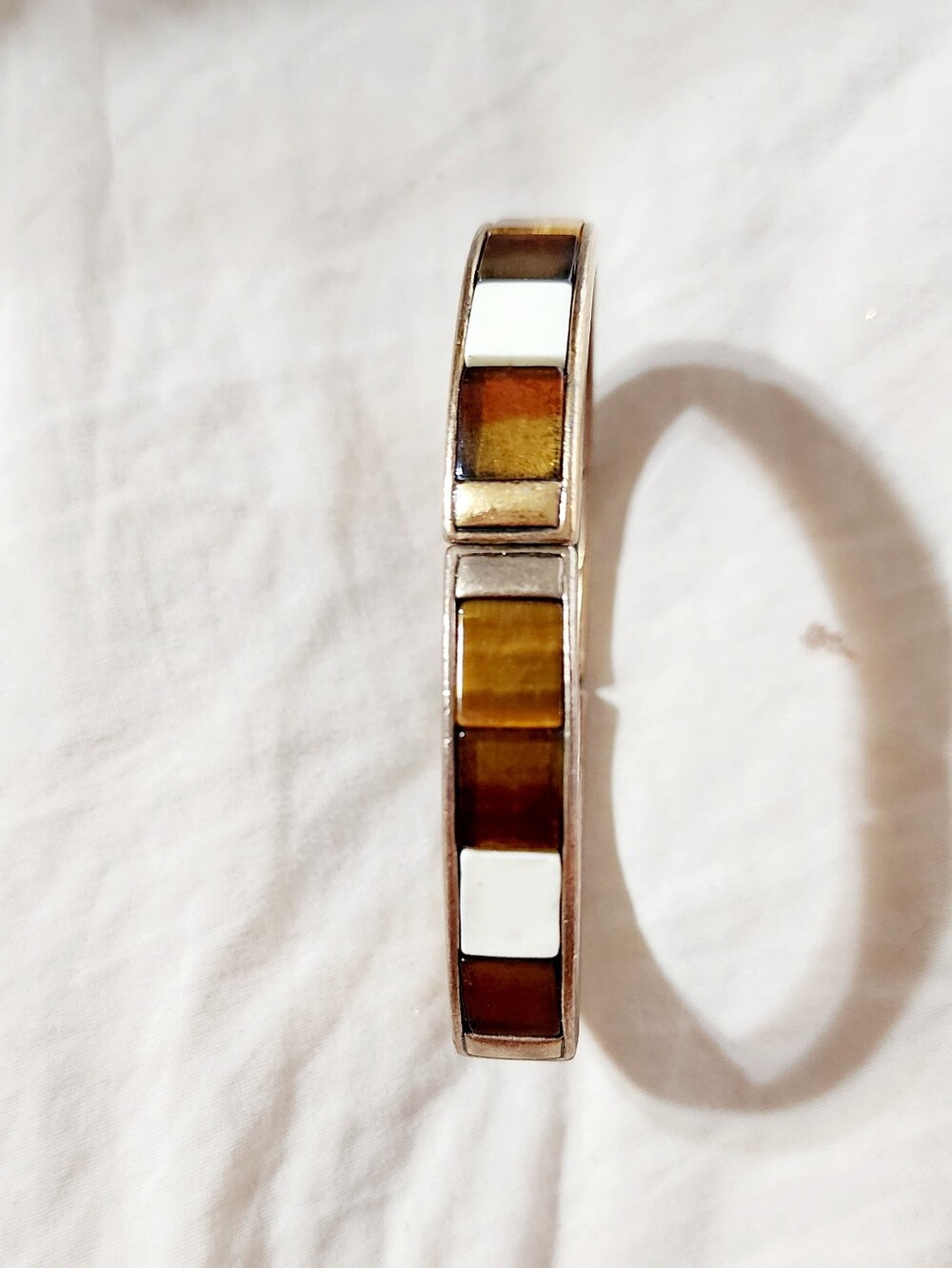 Bronze-Tone Brown and White Inlay Bangle Bracelet